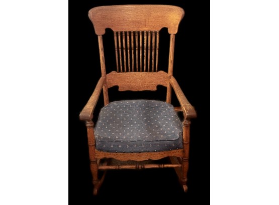 Vintage Wood Rocking Chair With Padded Cloth Seat