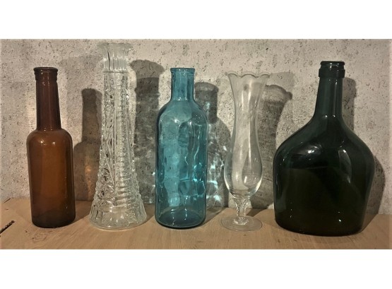 Lot Of 5 Glass Vases/Bottles
