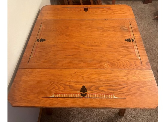 Vintage Inlayed Wood Table - Foldable Sides
