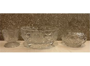 3 Vintage Clear Glass Dishes