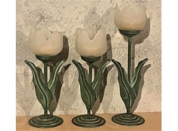 Set Of 3 Vintage Metal Decorative Tea Candle Holders