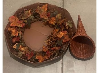 Fall Wreath And Wicker Cornucopia With Bonus Wreath And Fall Decorations