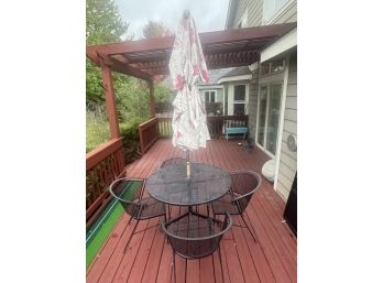 Outdoor Metal Patio Table With 4 Chairs And Large Umbrella
