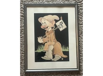 Vintage Walt Disney Dwarf Print In Metal Frame
