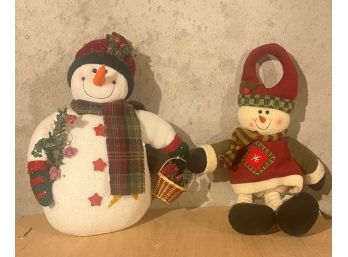 2 Plush Snowmen Decorations