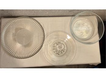 Clear Glass Serving Dishes - 2 Platters & 1 Large Bowl