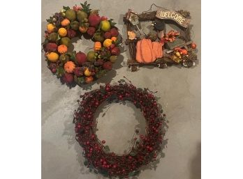2 Fall Wreaths And Fall Themed Welcome Sign