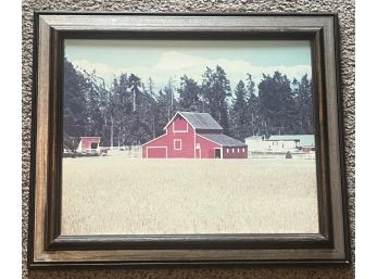 Red Farmhouse Picture In Wood Frame