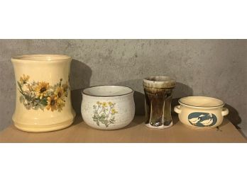 Lot Of 3 Ceramic Pots And 1 Small Vase