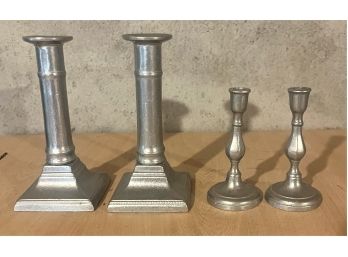2 Sets Of Pewter Candle Holders