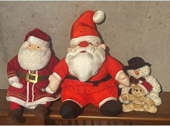 Lot Of 4 Plush Christmas Decorations (2 Santa, 1 Snowman, 1 Bear)