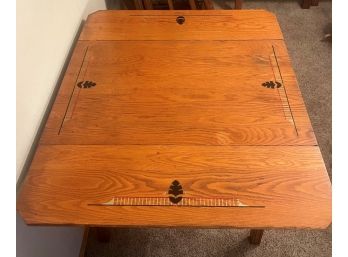 Vintage Inlayed Wood Table - Foldable Sides