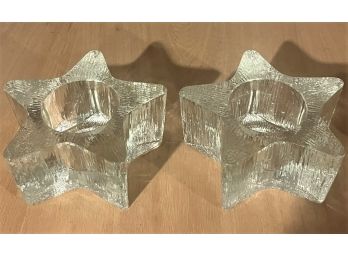 Set Of 2 Solid Glass Star Shaped Tea Candle Holders