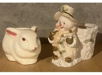 Cute Ceramic Planters (Snowman And Bunny)