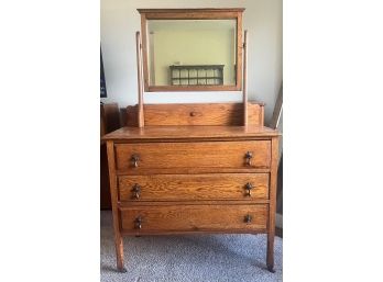 Wooden 3 Drawer Dresser With Mirror - VINTAGE