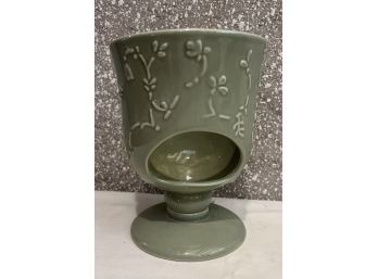 Vintage Footed Ceramic Tea Light Votive In Celadon Green