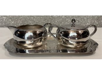 Forbes Silver Co. 1920s Silver Plated Cream & Sugar Set W/ Tray Art Deco (Set 1)