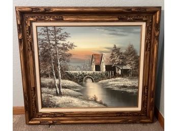 Signed Oil Painting In Beautiful Carved Wood Frame