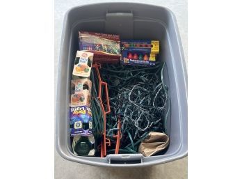 Plastic Storage Tote Filled With Christmas Lights