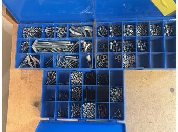 Lot Of 3 Plastic Cases Filled With Nuts, Bolts, &Screws