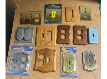 Lot Of 13 Outlet Covers (Metal, & Wood) Some New In Packaging