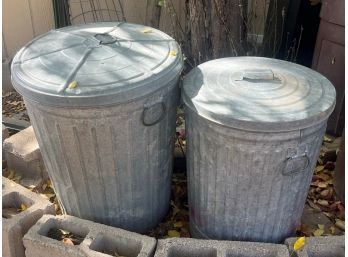 Lot Of 2 Metal Trash Cans