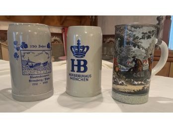 3 Vintage, Collectible Beer Steins From Germany