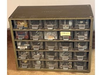 Metal Storage Cabinet Hardware Organizer - 25 Drawers With Contents