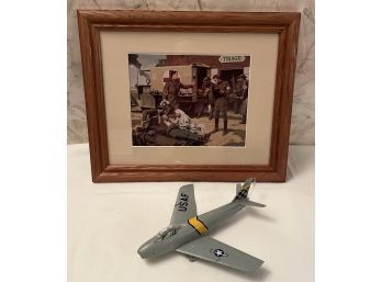 Wooden Framed Military Picture With Bonus Airplane