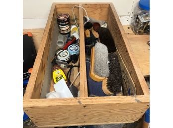 Large Wooden Crate Filled With Shoe Cleaning/Polish Items
