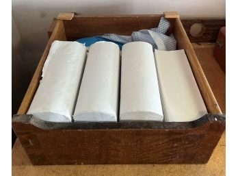 Wooden Crate Filled With Disposable Paper Towels