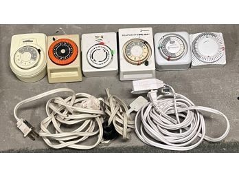 Lot Of 6 Electrical Timers & 2 Extension Cords