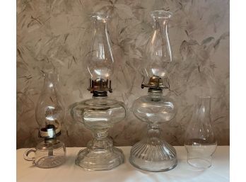 3 Glass Kerosene Lamps