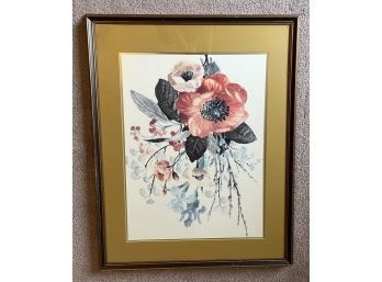 Nicely Matted & Framed Print With Floral Motif