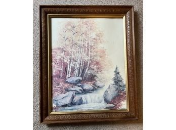 Print Of Mountain Stream In Carved Wooden Frame