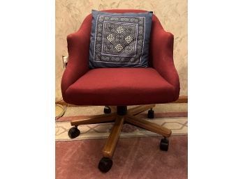 Red, Wheeled Chair & Pillow With 'mola' Motif