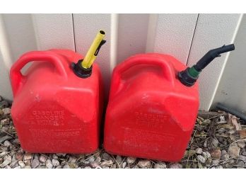 Lot Of 2 Plastic - 5 Gallon Gas Cans