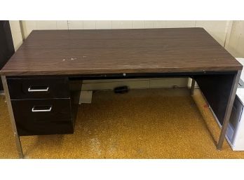 Metal Office 2 Drawer Desk With Faux Wood Top