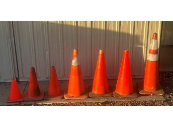 Lot Of 7 Orange Safety Cones - Various Sizes
