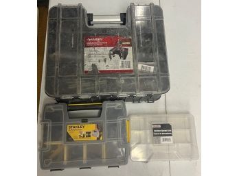 Lot Of 3 Plastic Hardware Storage Organizers With Contents