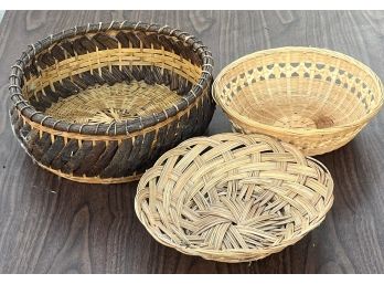 Set Of 3 Basket Bowls - (Wicker, Woven, And Bark)