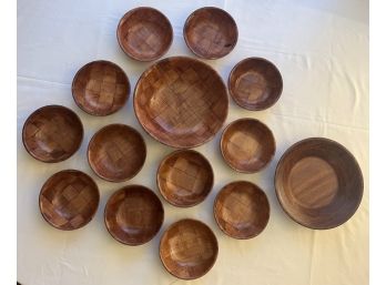 Vintage Wooden Woven Snack Bowls & Bonus Bowl