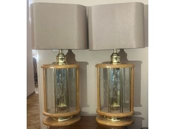 Set Of 2 Wood/Glass Table Lamps