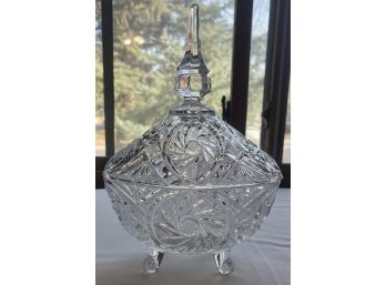 Stunning Vintage Glass Footed, Lidded Candy Dish