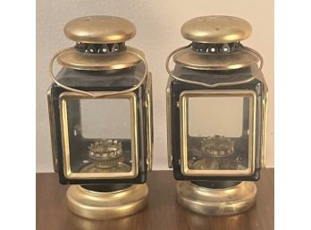 Set Of 2 Metal/Glass Oil Lamps