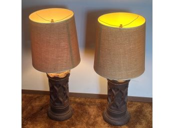 Set Of 2 Vintage Faux Wood Table Lamps