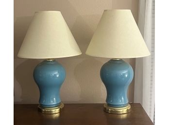 Set Of 2 Blue Ceramic Table Lamps