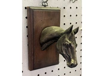 Wood And Bronze Horse Head Decoration