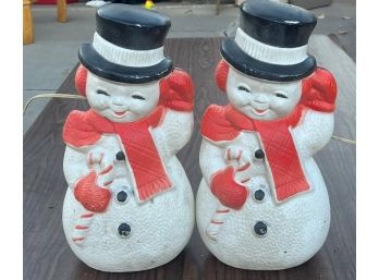 Set Of 2 Vintage Poloron Lighted Snowman Blow Mold