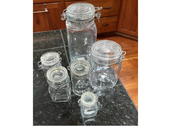 Lot Of 6 Jars With Attached Lids